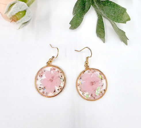 Pressed Flower Botanical circle Dangle Earrings natural jewelry